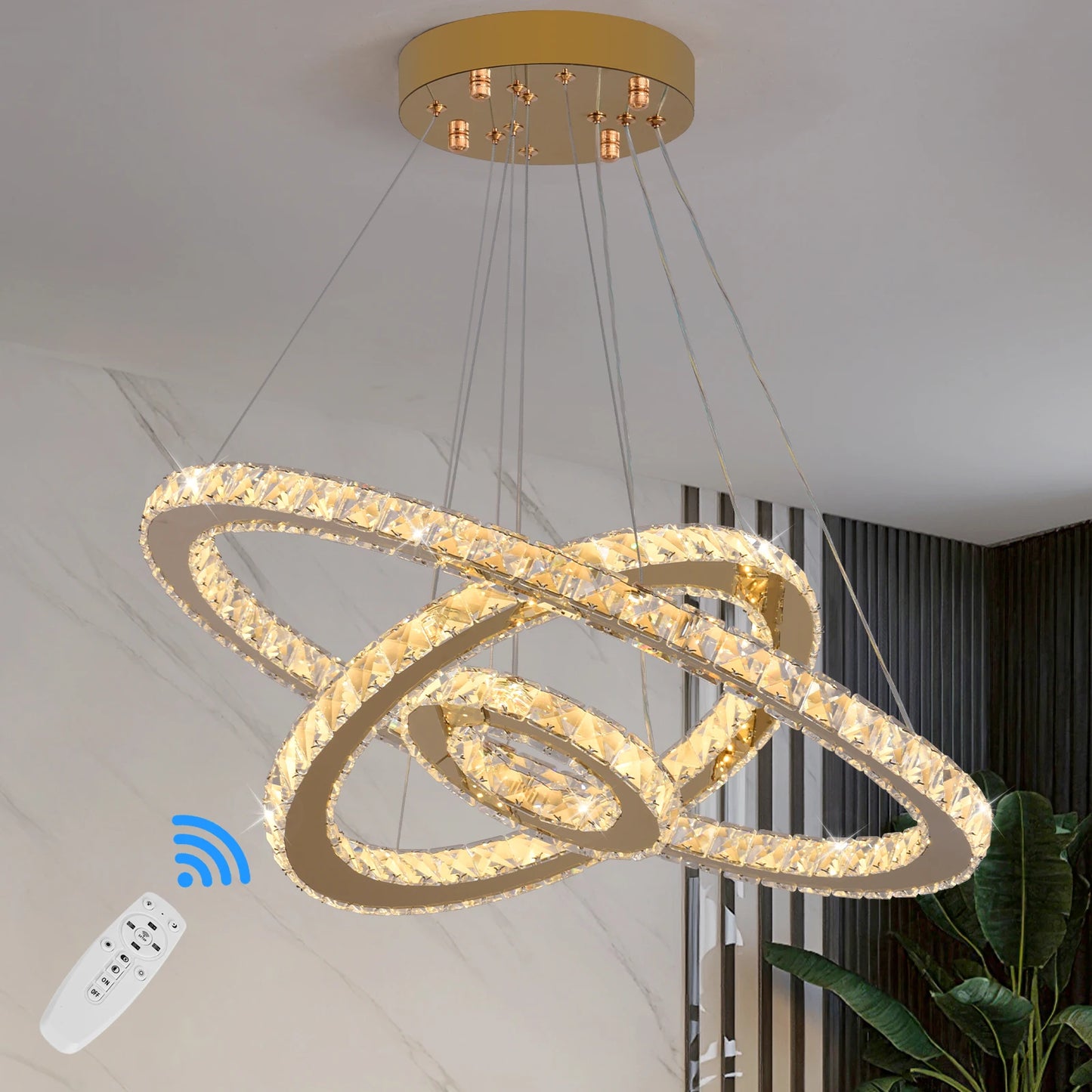 VETRULUS Crystal Ceiling Chandelier Three Ring Pendant Light