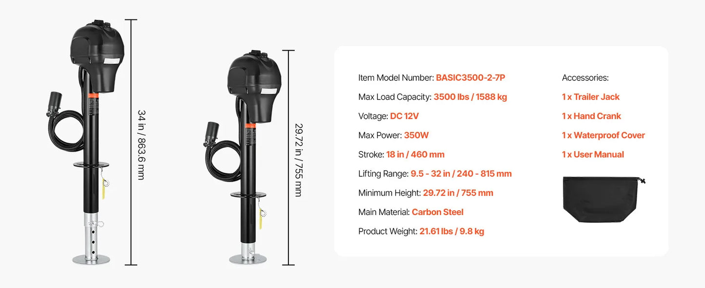 SucceBuy 5000 Lb Electric Trailer Jack for Campers 12V Tongue