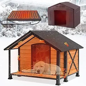 Heated Wooden Outdoor Dog House Kennel With Heating Pad