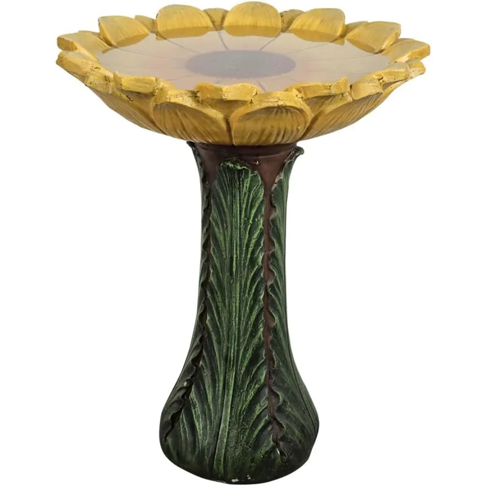 Outdoor Concrete Bird Bath Sunflower Bowl on Leaf Pedestal