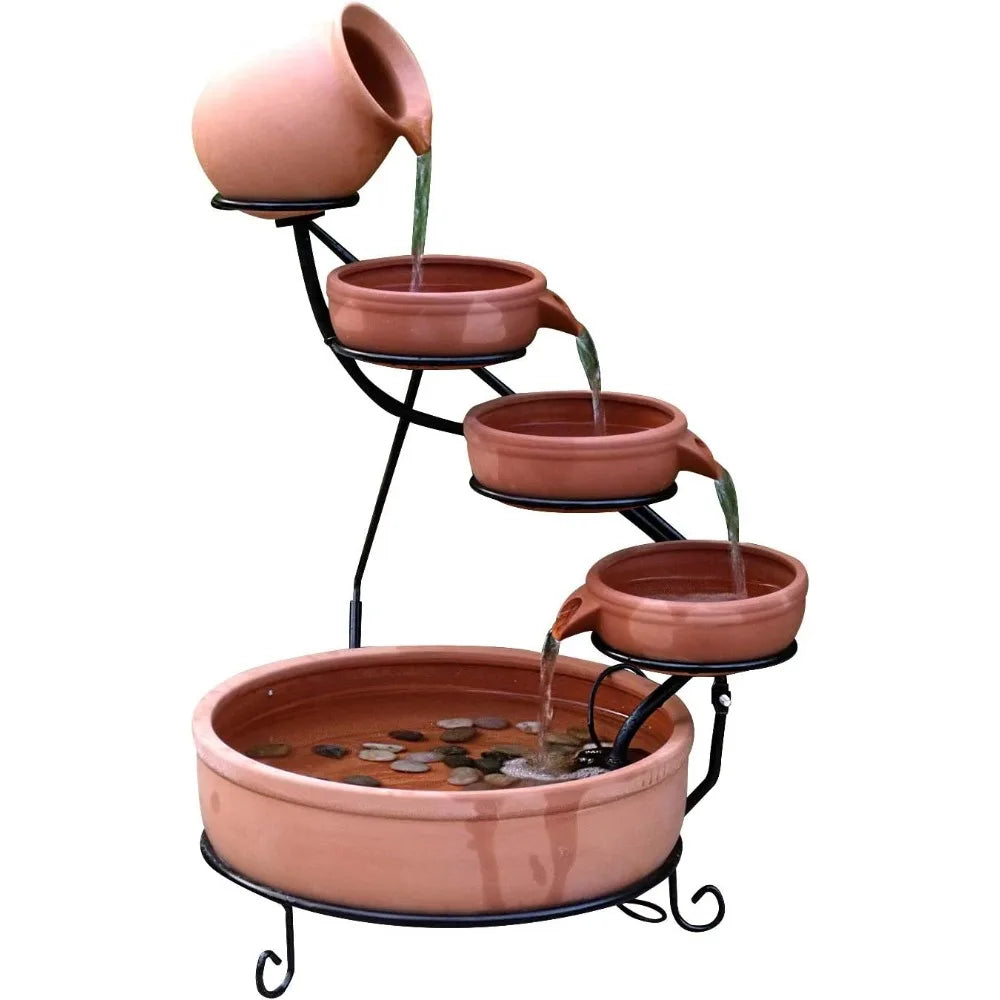 Cascade Ceramic Solar Water Fountain With Panel Pump Iron Frame
