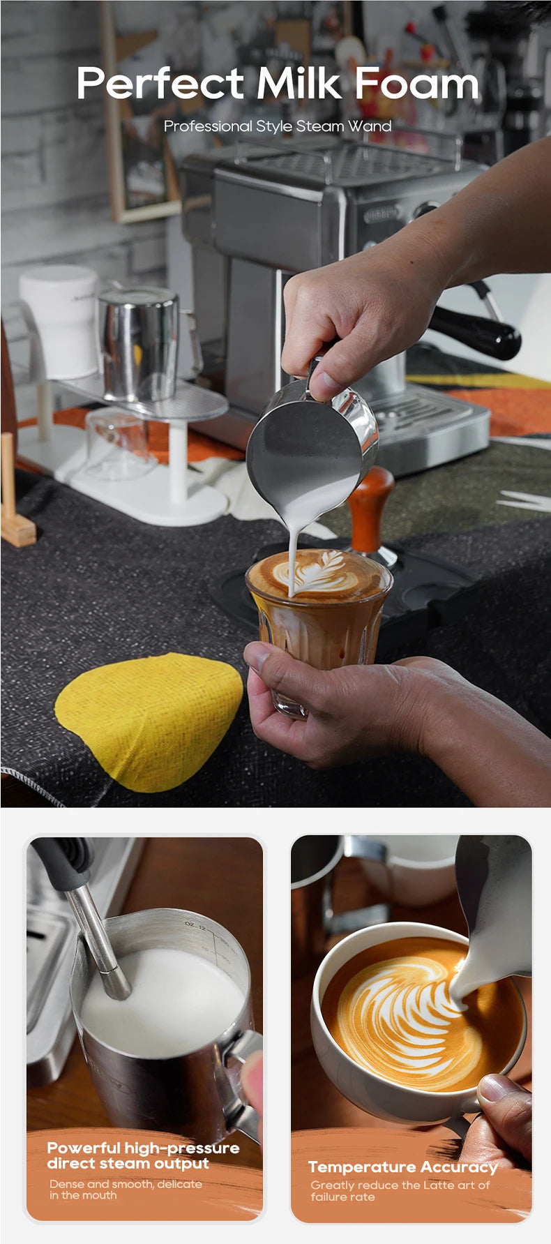 HiBREW 20 Bar Semi Automatic Espresso Temperature Adjustable 58mm Portafilter