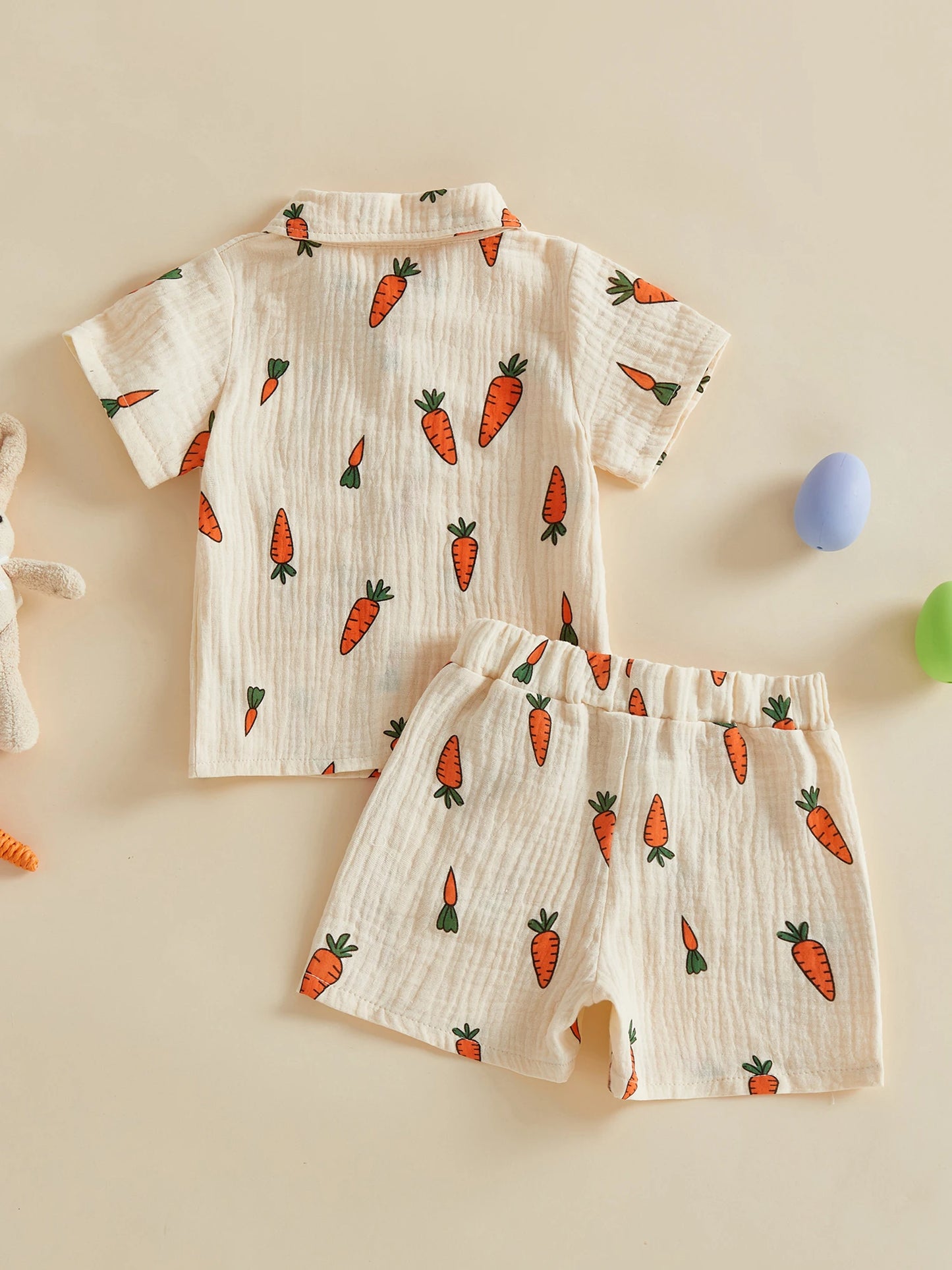 Toddler Easter Outfit Carrot Print Short Sleeve Shirt And Shorts