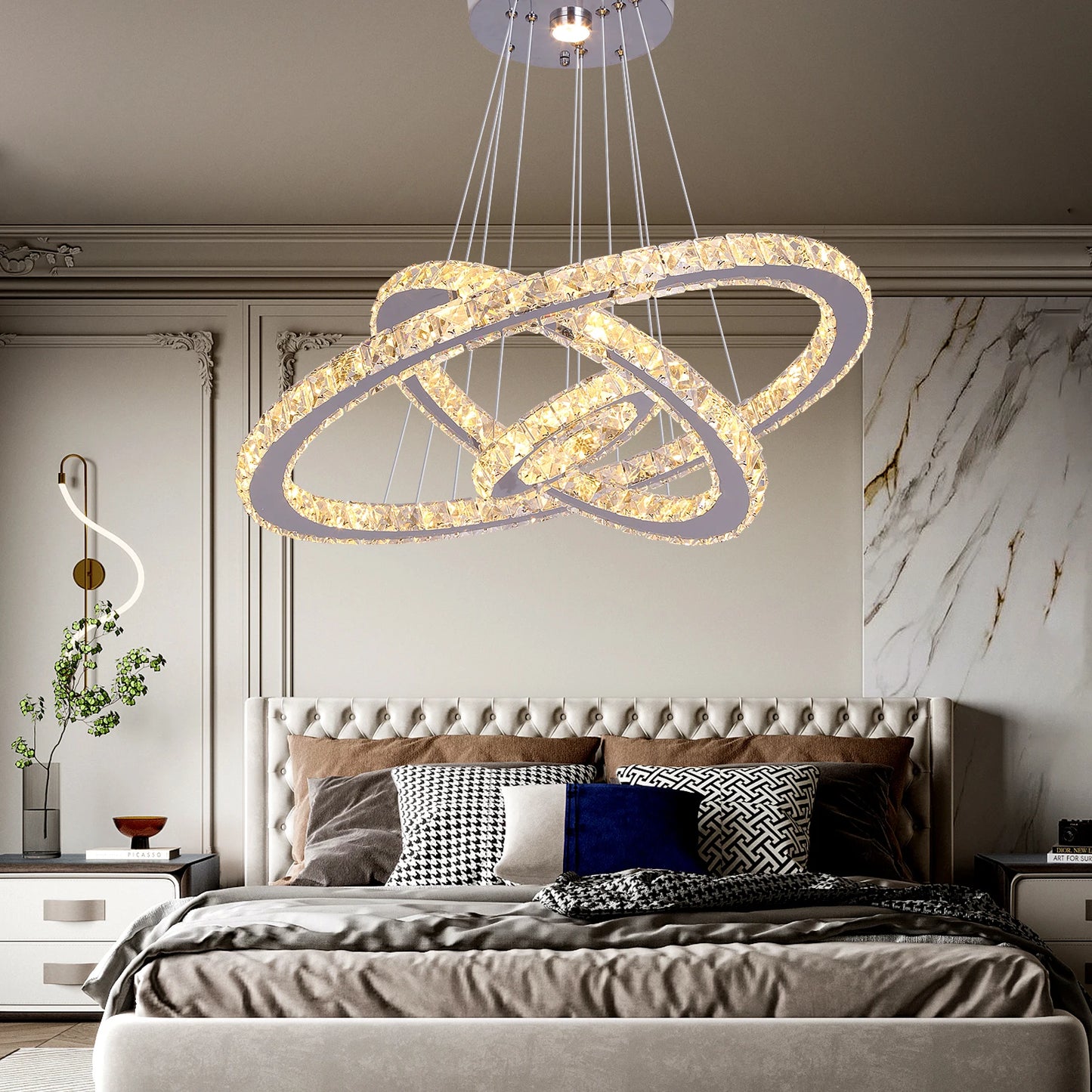 VETRULUS Crystal Ceiling Chandelier Three Ring Pendant Light