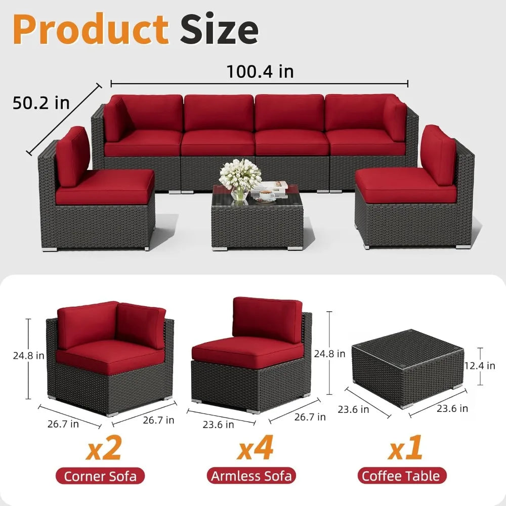 7 Piece Outdoor Patio Furniture Set Rattan Wicker Glass Table