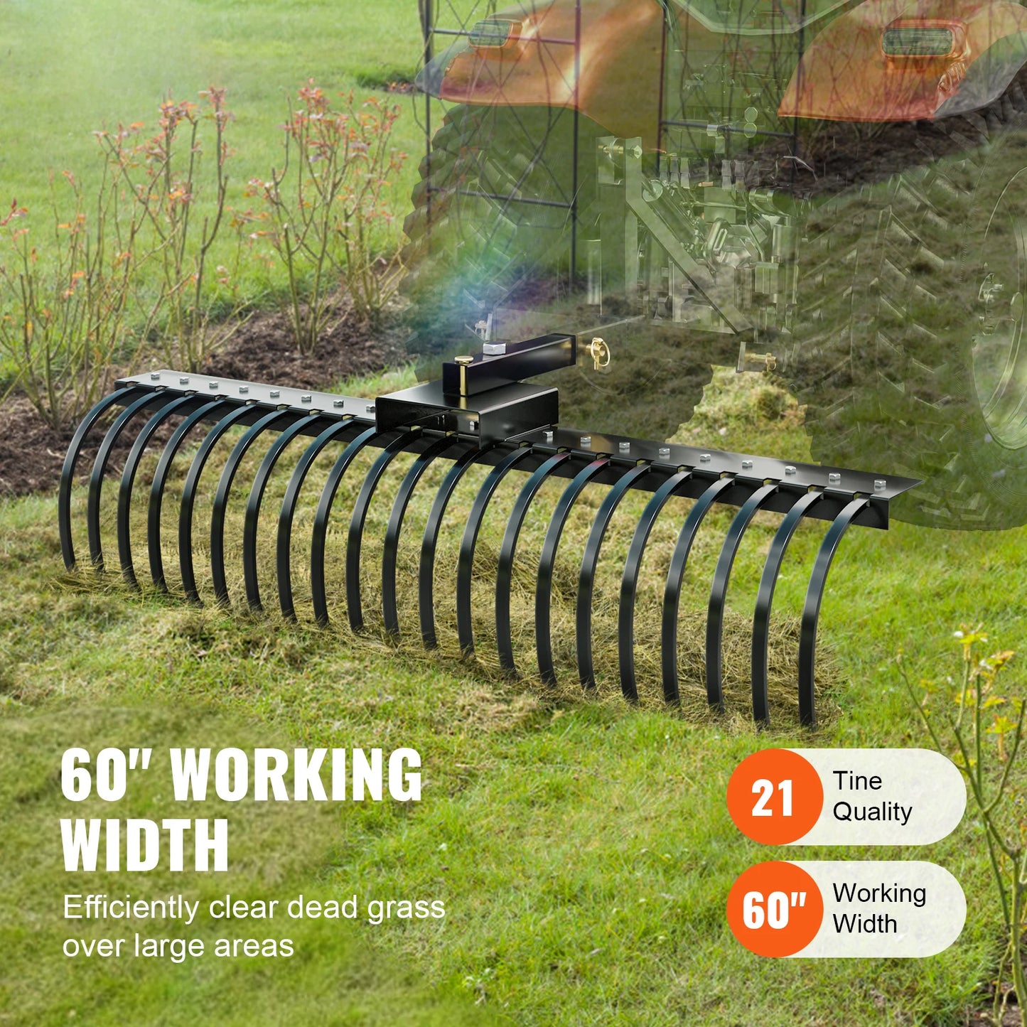 Tow Behind Landscape Rake Dethatcher With 21 Tines