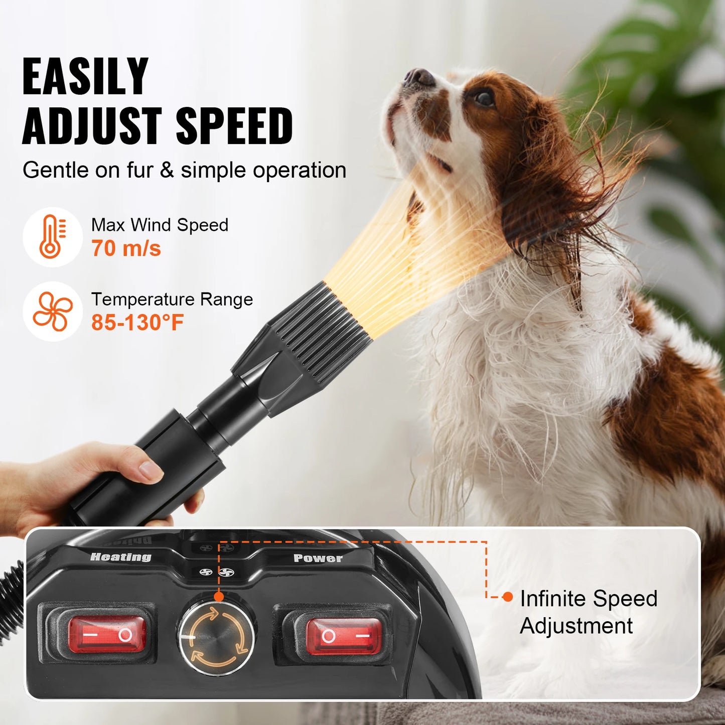 SucceBuy 2800W Dog Blow Dryer With Adjustable Speed And Nozzles