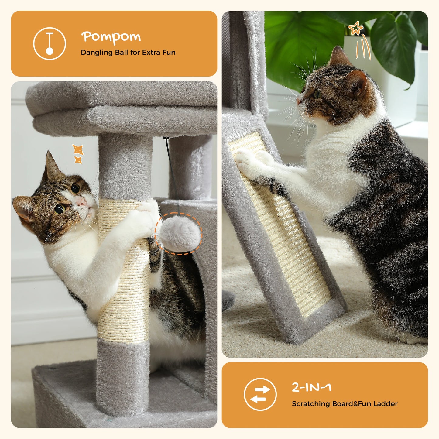 PEQULTI Cat Tree With Natural Sisal Scratching Post And Condo