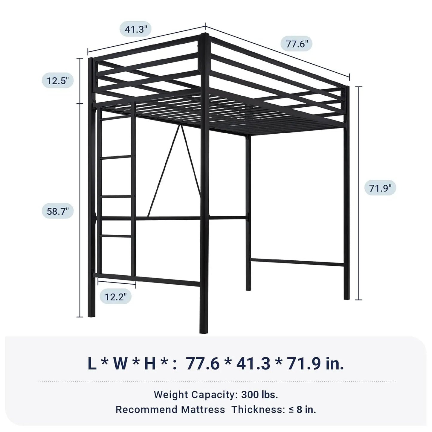 Metal Loft Bed With Guardrail And Ladder For Small Spaces