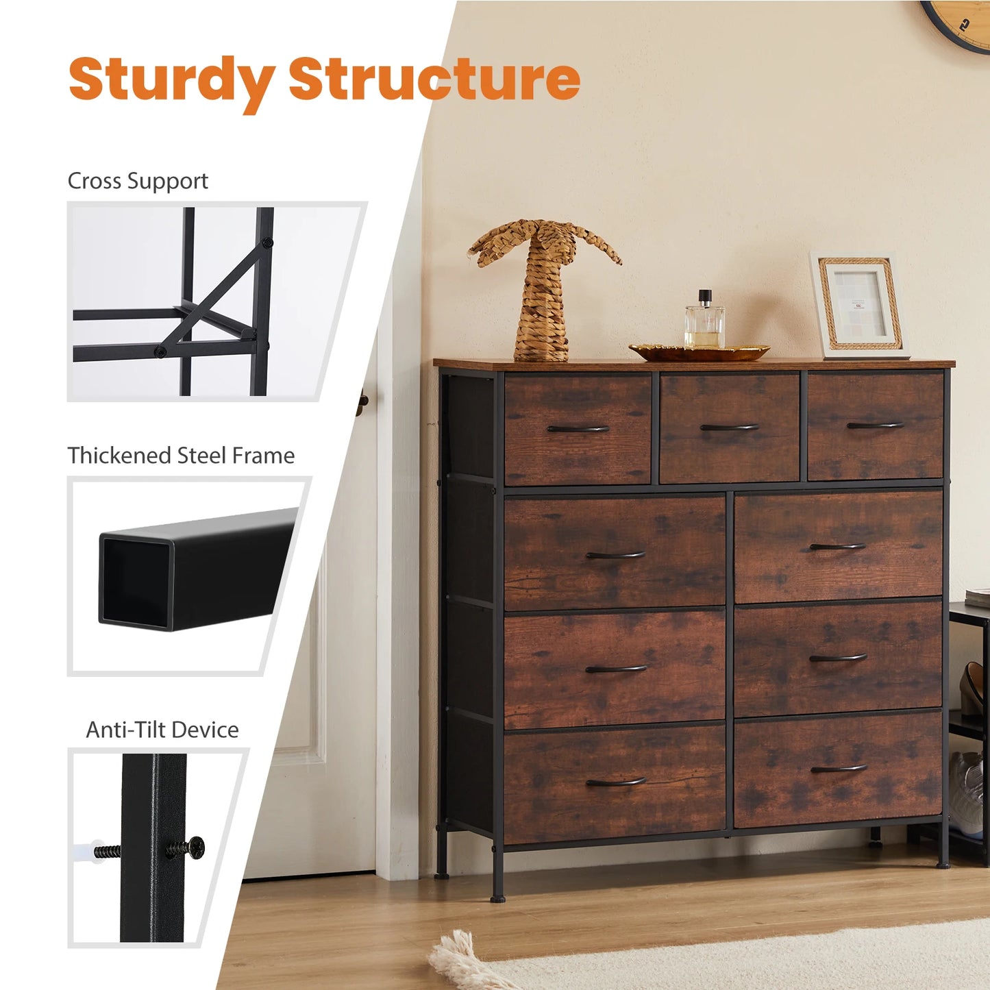 JHK Dresser With 9 Fabric Storage Drawers Wardrobe For Bedroom