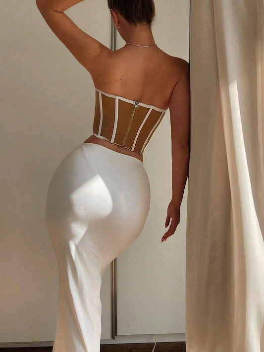 Womens Vintage Strapless Boned Bustier Corset Crop Top