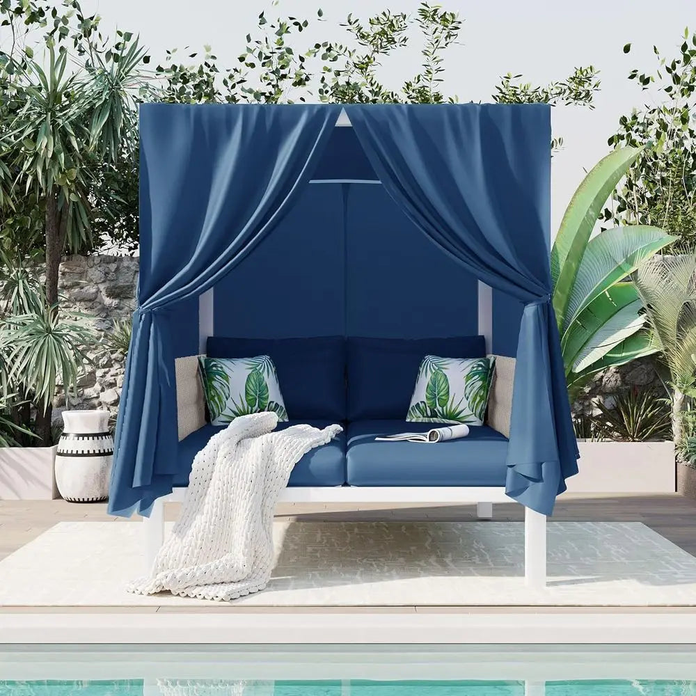 Wicker Outdoor Daybed Lounger for Poolside Cabana and Backyard