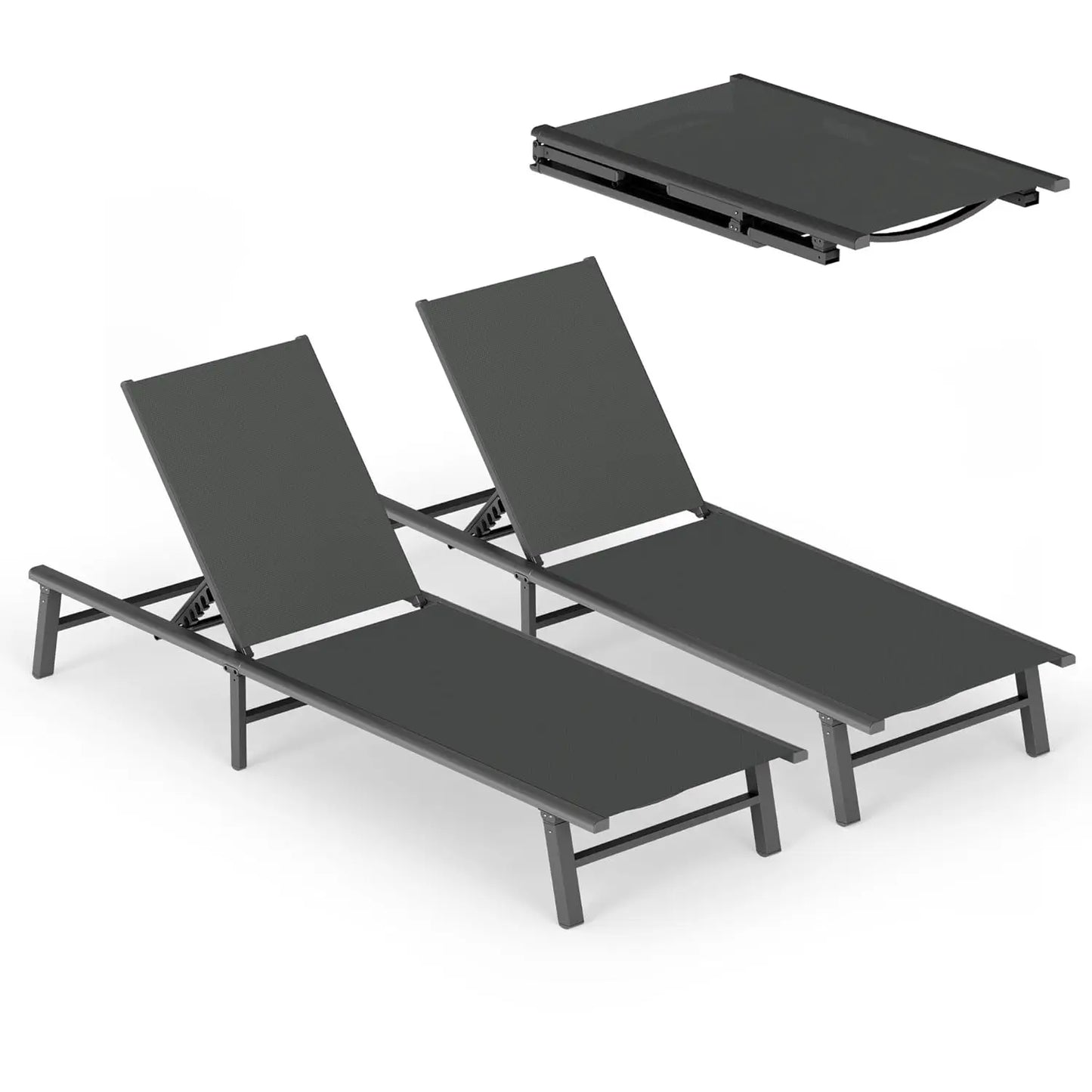 Foldable Outdoor Lounge Chair Set Of 2 Aluminum Chaise