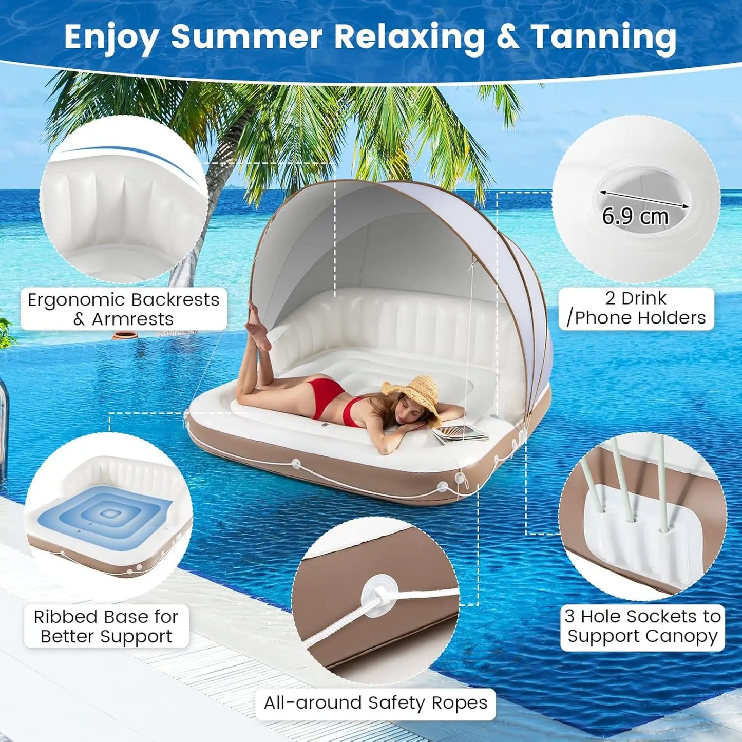 Moccha Inflatable Island With Canopy Party Floats SPF50 Sunshade
