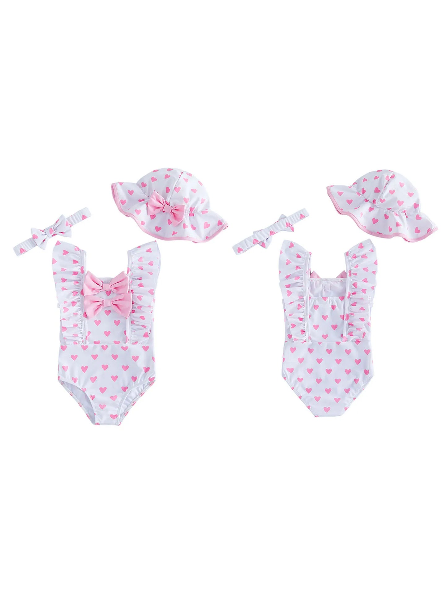Baby Girls Ruffle Trim Swimsuit With Floral Print Beach Set