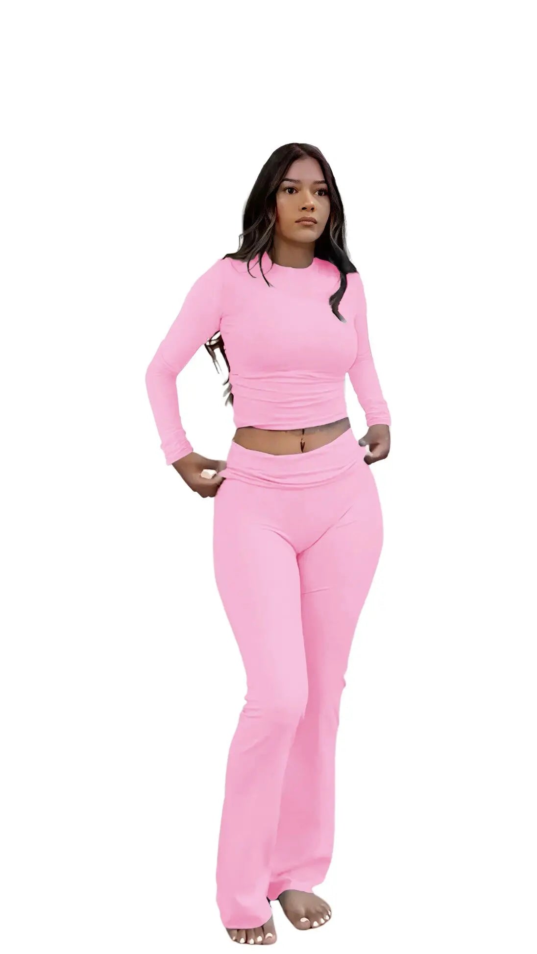 Women's Yoga Two Piece Set Long Sleeve Wide Leg Activewear Coordinated Set