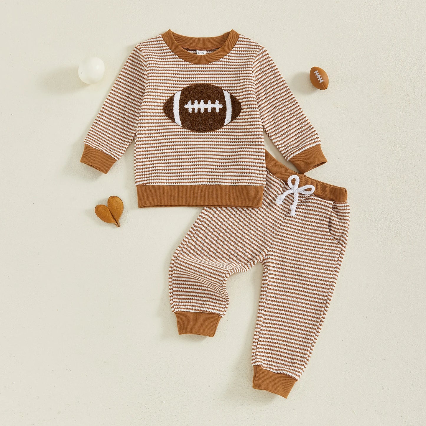 Kids 2-Piece Fall Set Long Sleeve Rugby Embroidered Striped Tops and Pants
