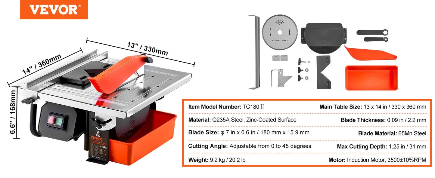 SucceBuy Wet Tile Saw with 65Mn Steel Blade Induction Motor