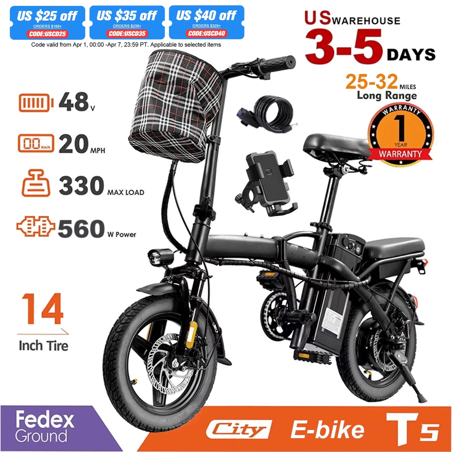 Terrosor Folding Electric Bike 560W 48V Battery 32 Mile Range