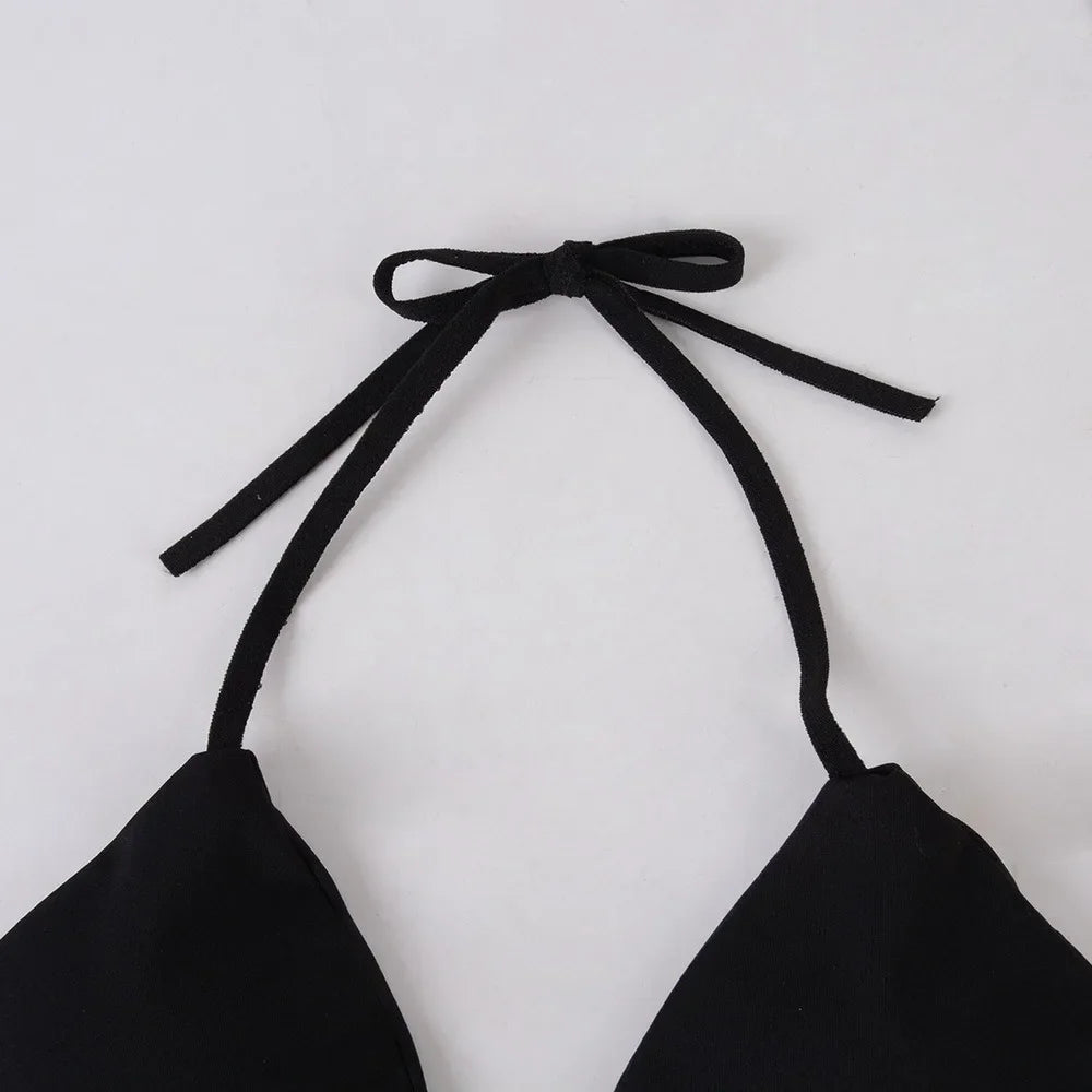 Women Halter Bikini Set Two Piece Solid Swimwear For Summer