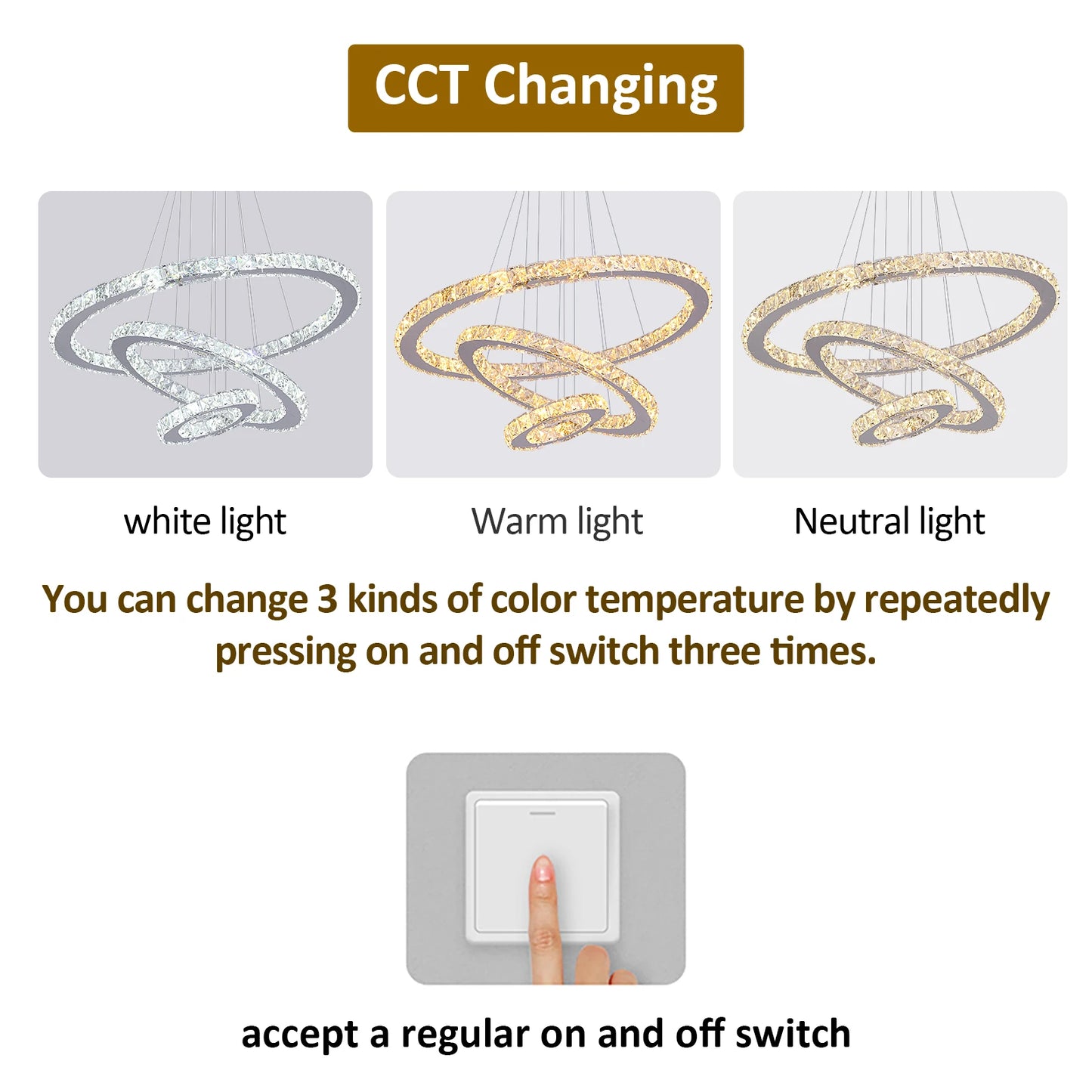 VETRULUS Crystal Ceiling Chandelier Three Ring Pendant Light