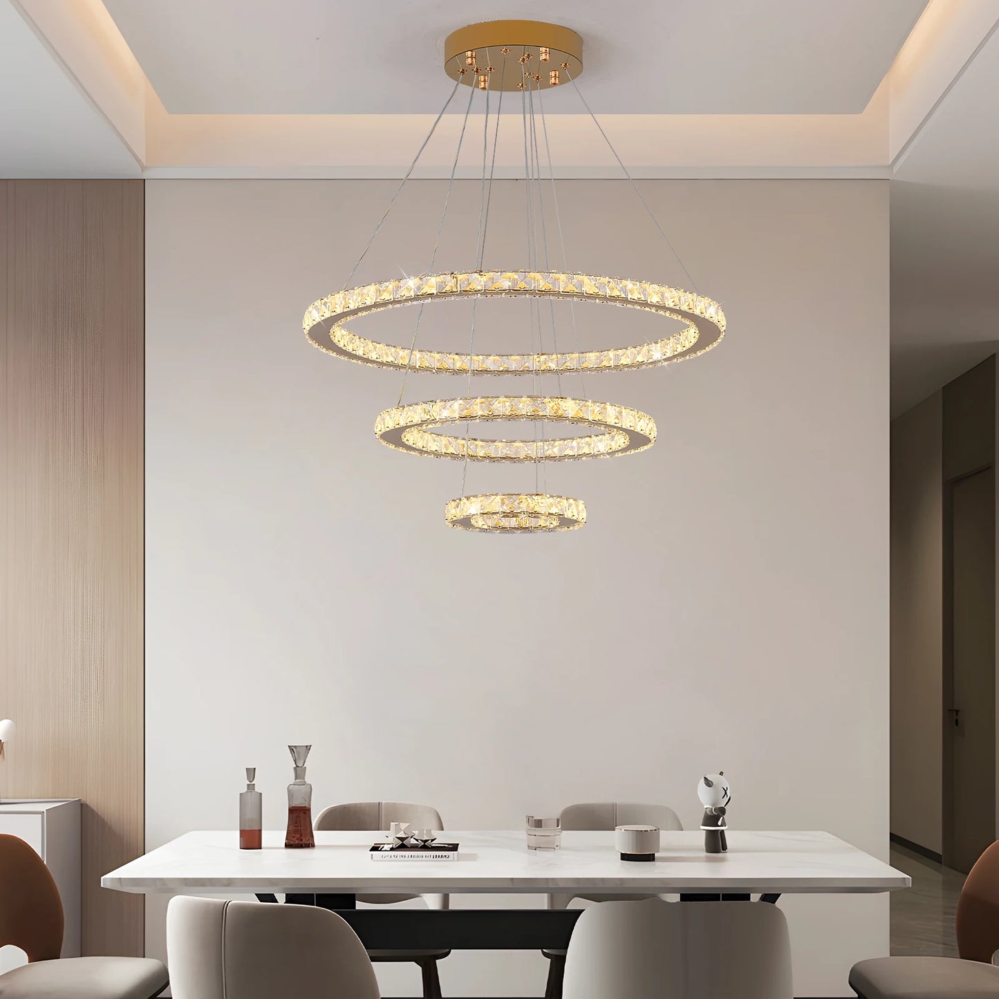 VETRULUS Crystal Ceiling Chandelier Three Ring Pendant Light