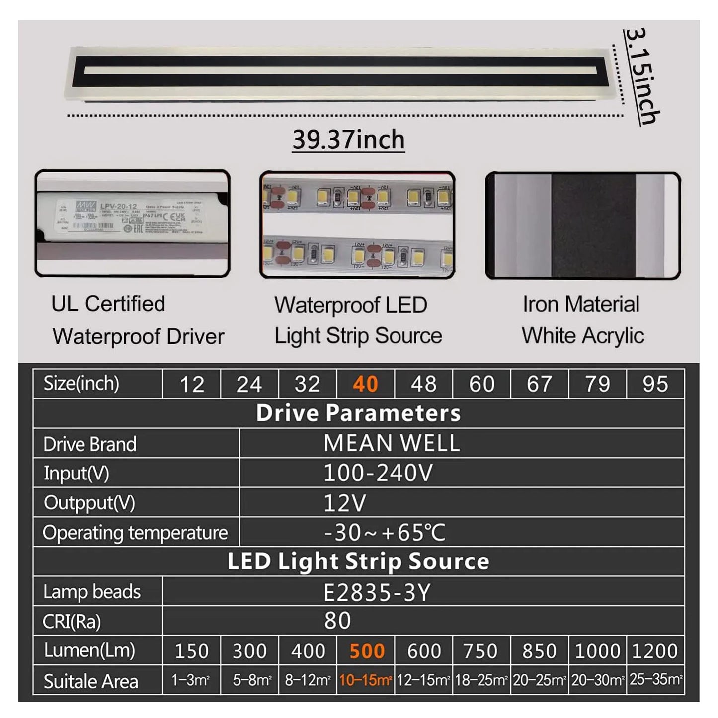 Outdoor Long Strip Modern LED Wall Lighting Fixture Sconce