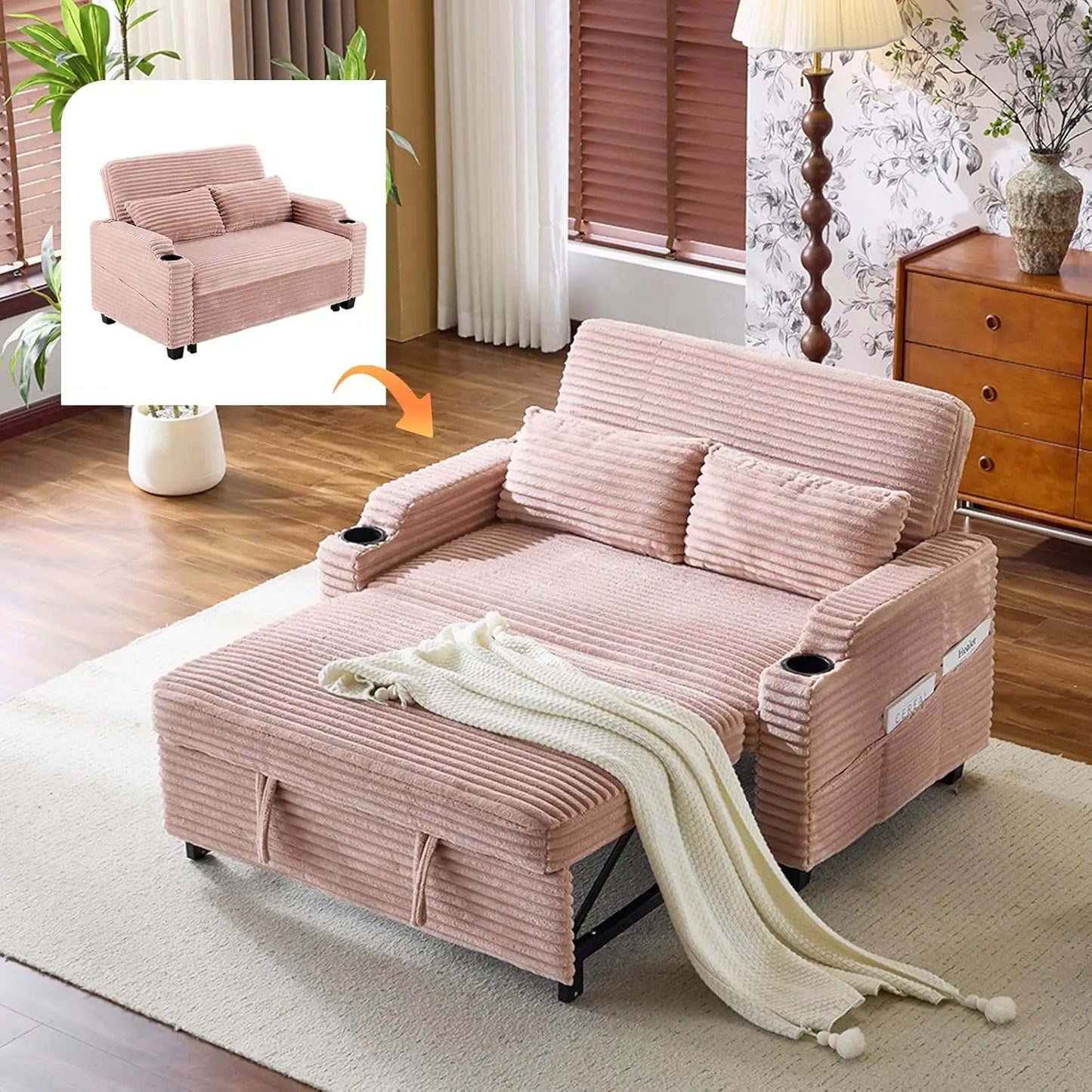 Rustic Futon Sofa Bed Convertible Loveseat With USB Ports