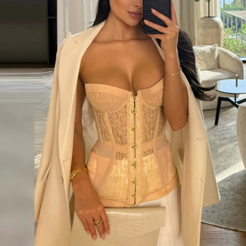 Spicy Girl Strapless Lace Hollow Out Corset Top Summer Style