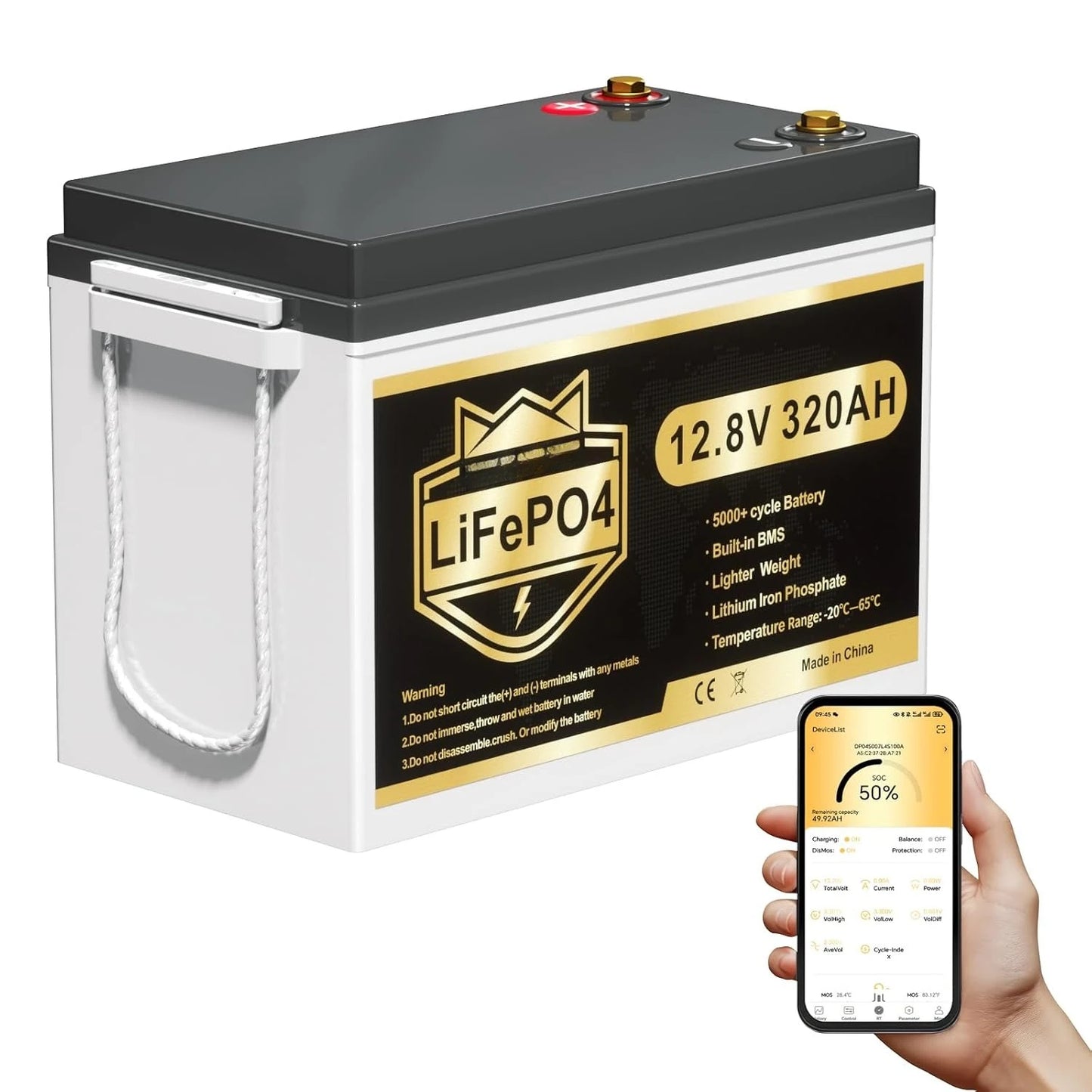LiFePO4 Battery 12V 320Ah with 200A BMS for Off-Grid