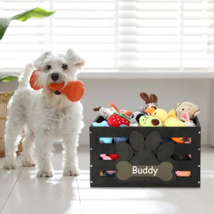 YAO HUI HUANG Large Wood Dog Toy Basket With Handles Label