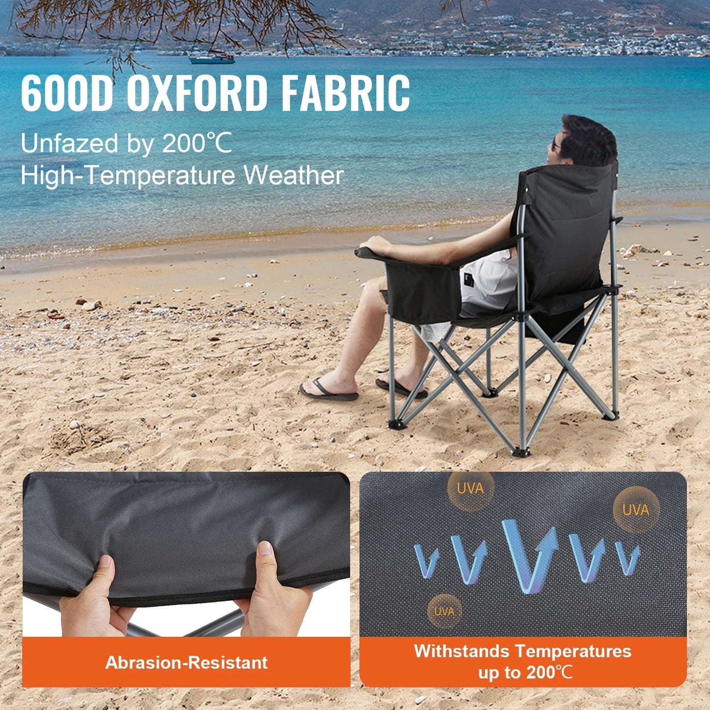 VEVOR Camping Folding Chair For Adults Quad Lumbar Back Padded With Side Pockets