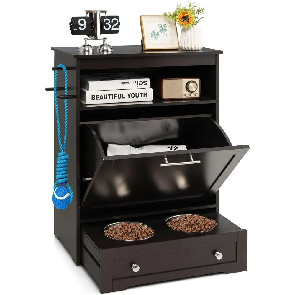 Pet Feeder Station With Double Pull Out Bowls And Cabinet