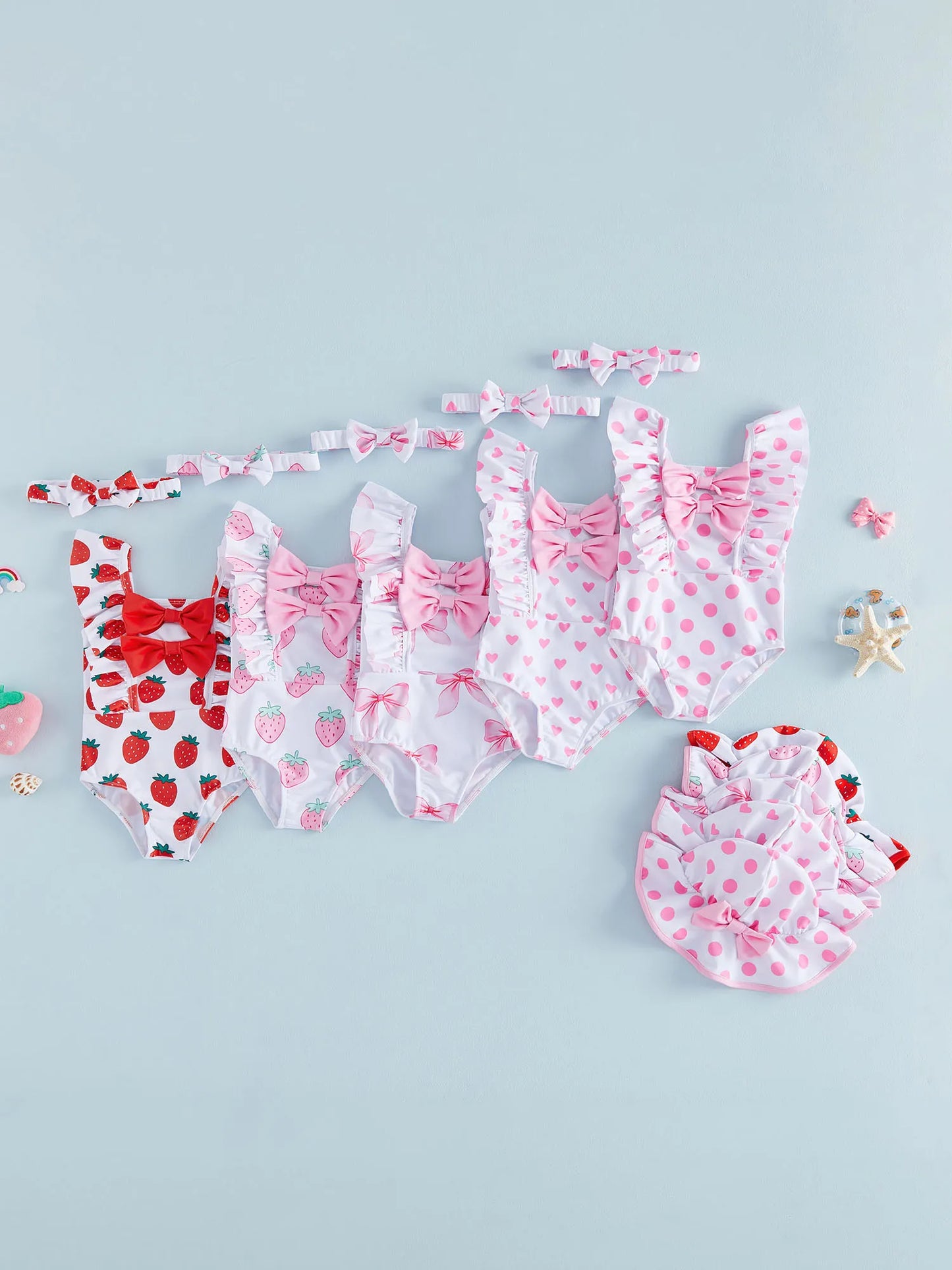 Baby Girls Ruffle Trim Swimsuit With Floral Print Beach Set