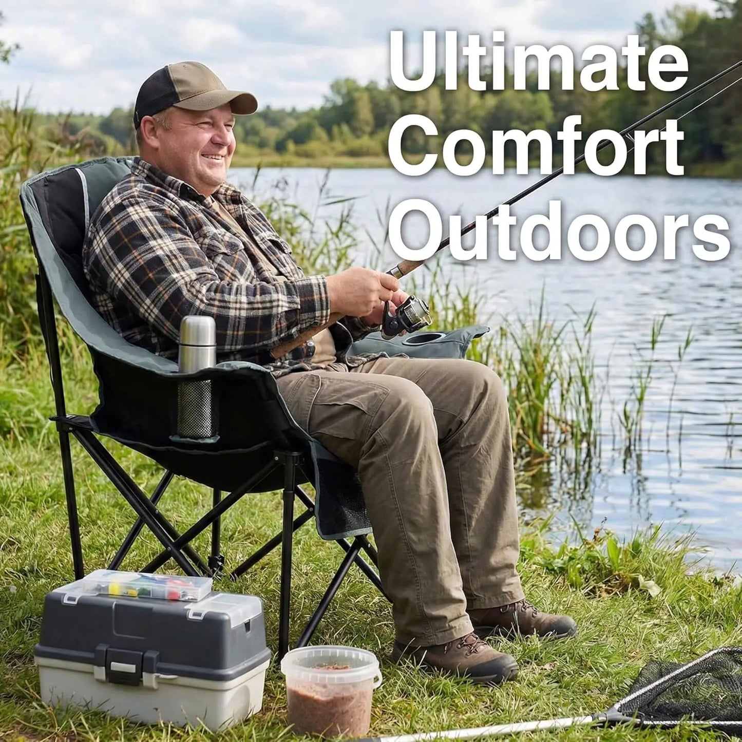 Heavy Duty Camping Chair With Padded Seat Portable Folding
