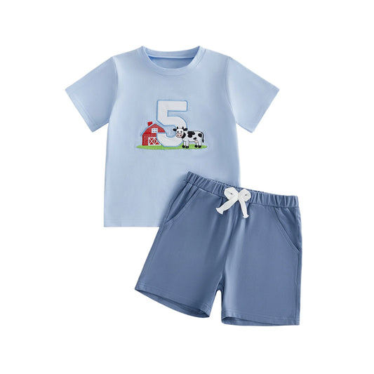 Cute Toddler Embroidered Number Horse Birthday Shirt And Pants Set