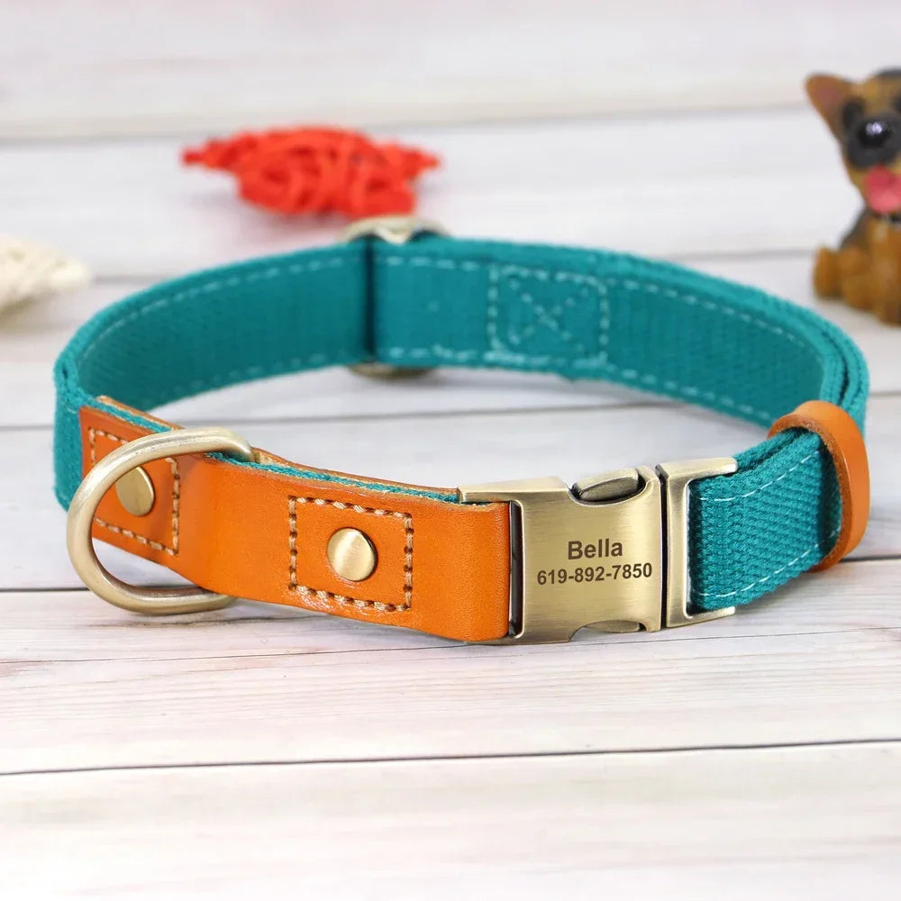 Nylon Custom Dog Collar Leash Set With Personalized Nameplate ID