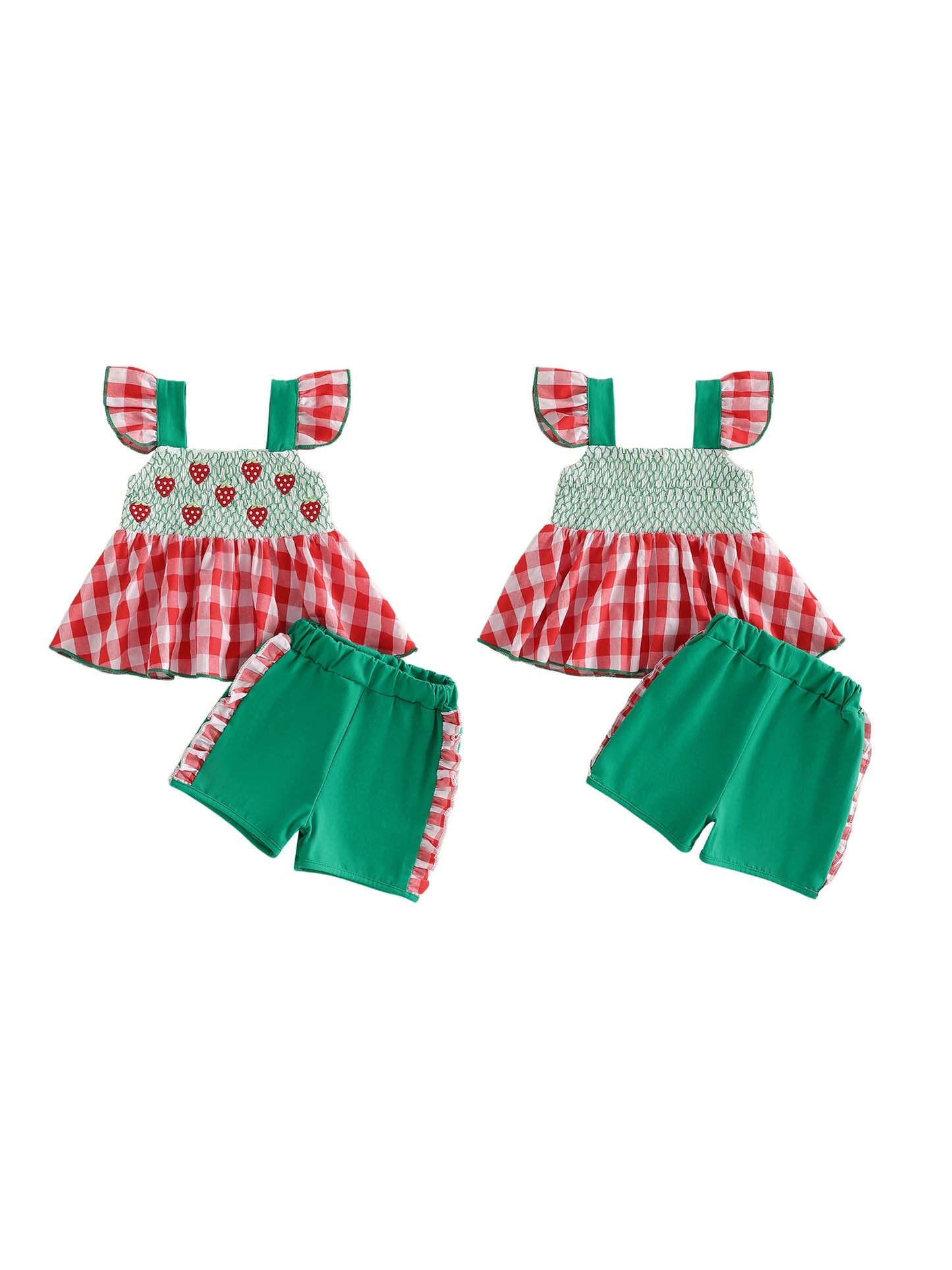 Adorable Toddler Girls Two Piece Strawberry Embroidery Flutter Sleeve Set
