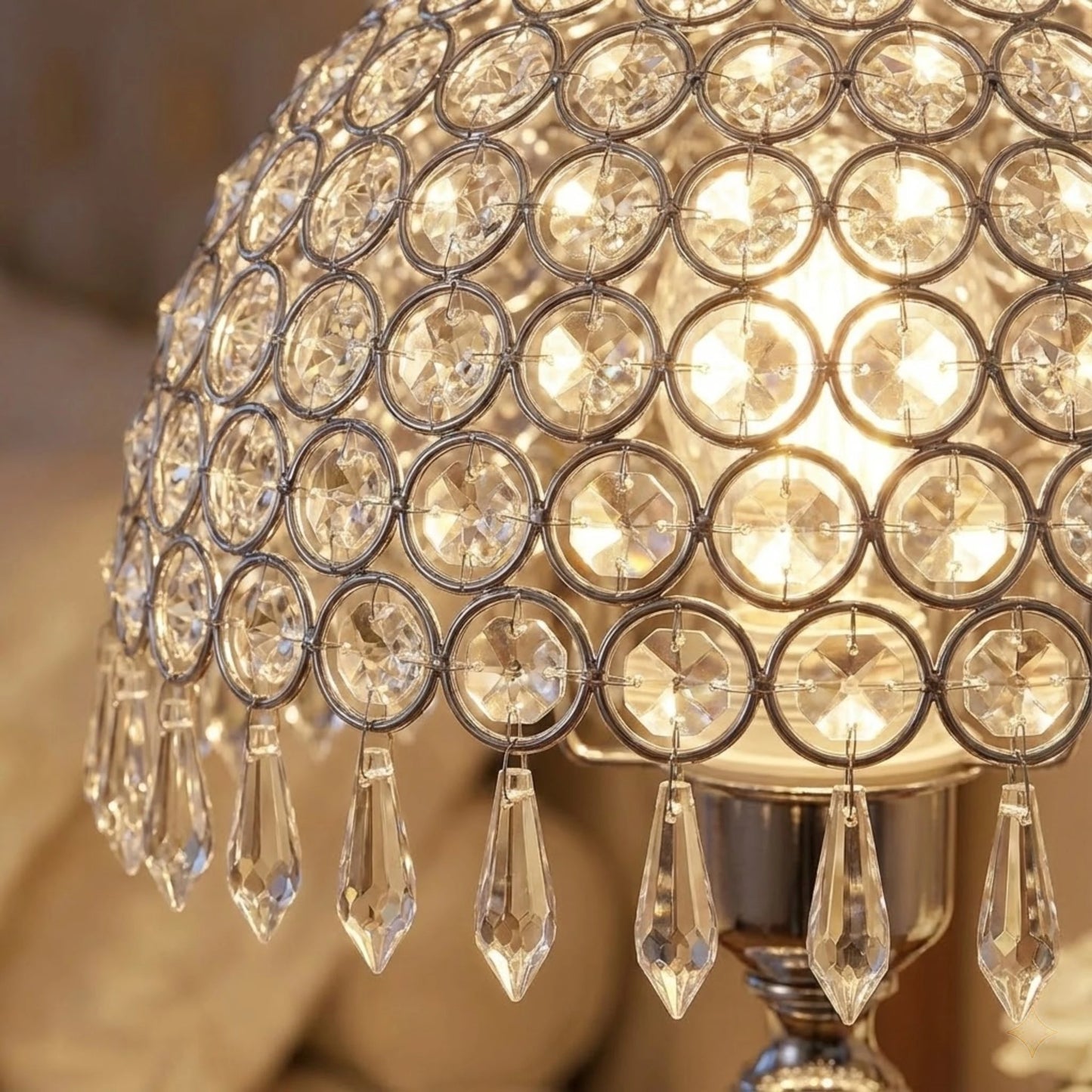 Crystal Table Lamp With Hanging Crystal Drops For Living Room