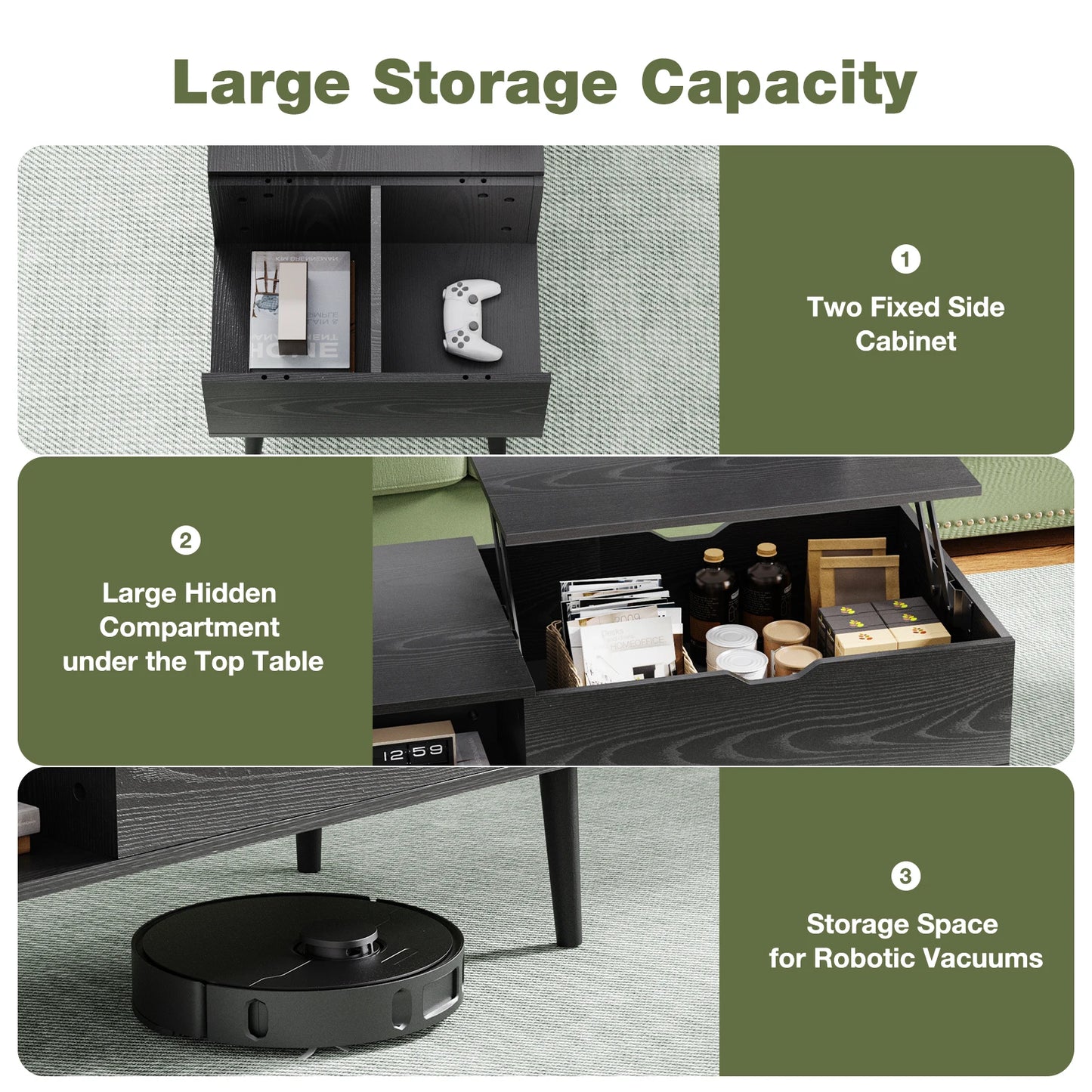 JHK Lift Top Coffee Table With Adjustable Storage Shelf