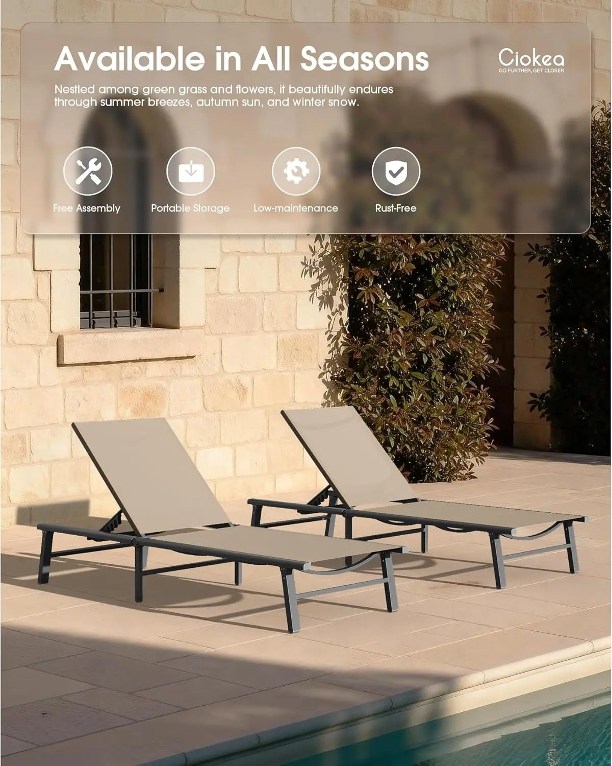 Foldable Outdoor Lounge Chair Set Of 2 Aluminum Chaise