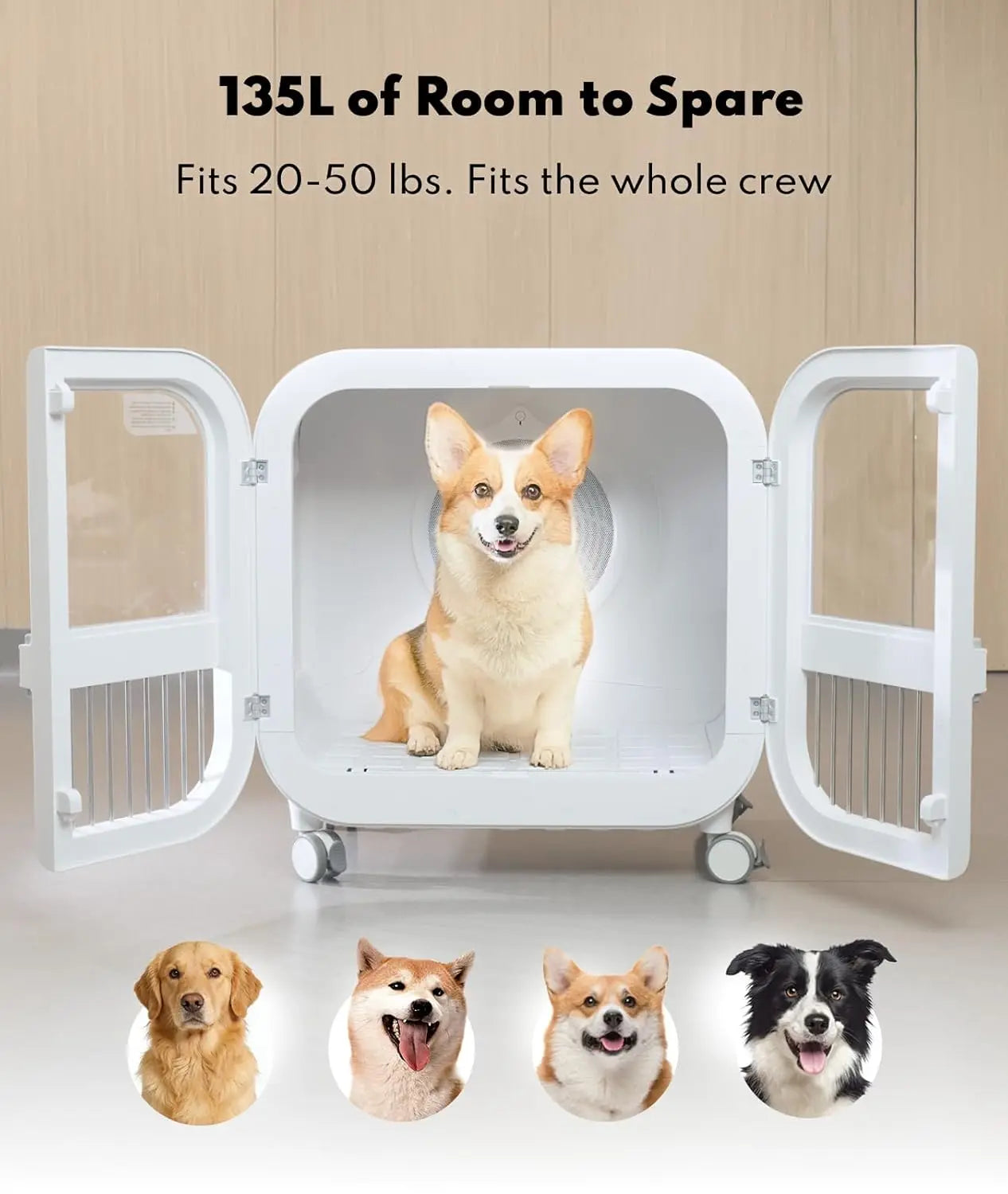 135L Pet Dryer Box Ultra-Quiet Smart Temp Control 360° Hands-Free Safe Drying Dogs Cats Multi-Pet, Custom