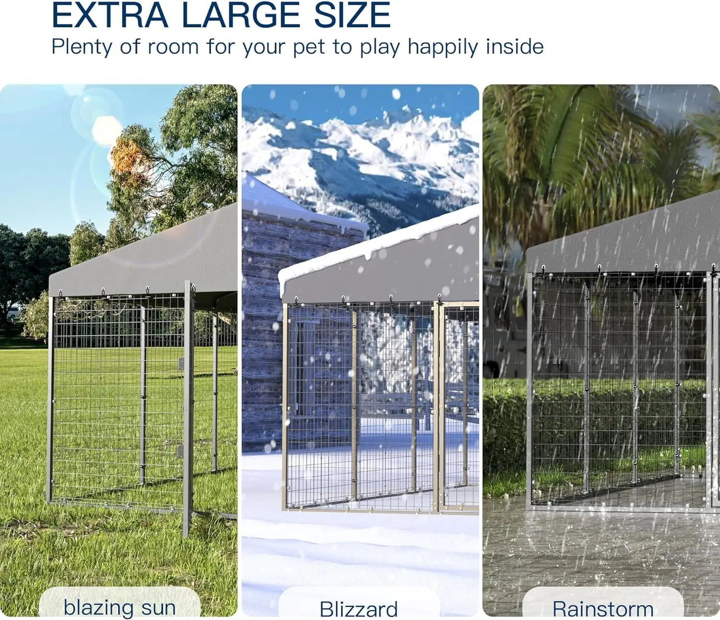 Galvanized Steel Dog Kennel With Double Locks UV Roof Cover