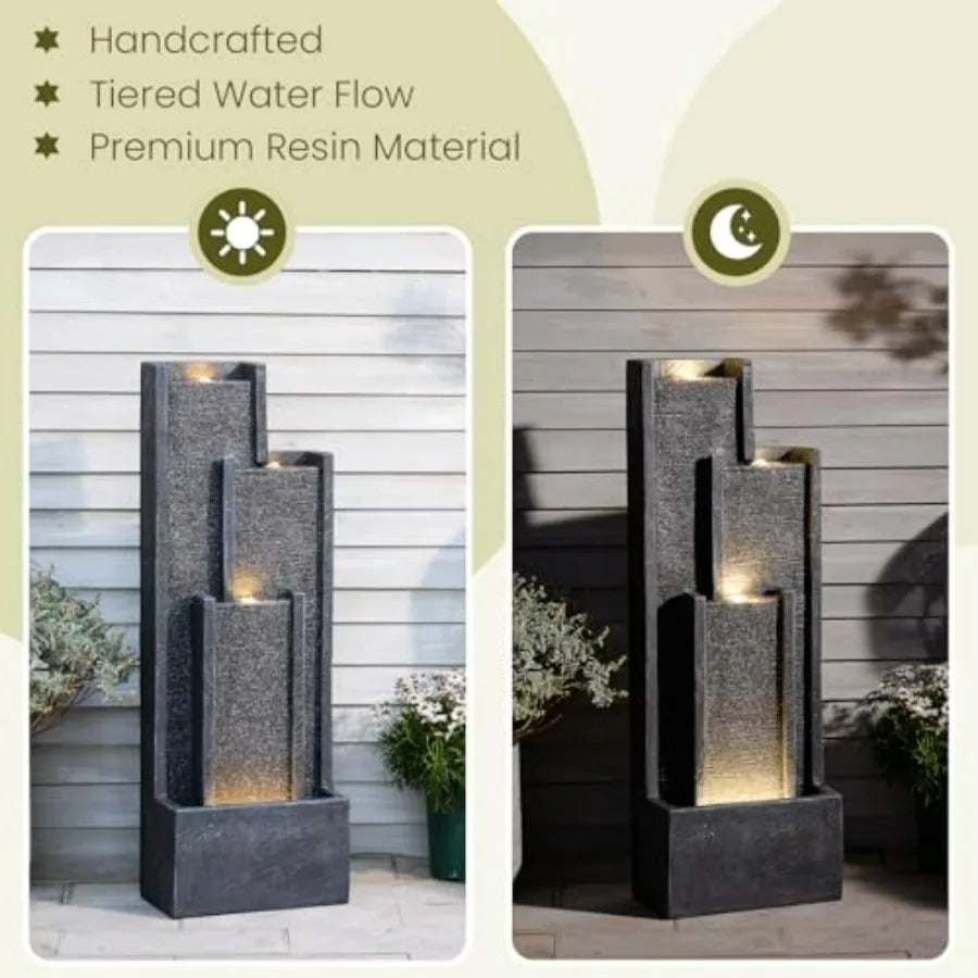 Outdoor Water Fountain With Lights Cascading Pump For Garden Patio