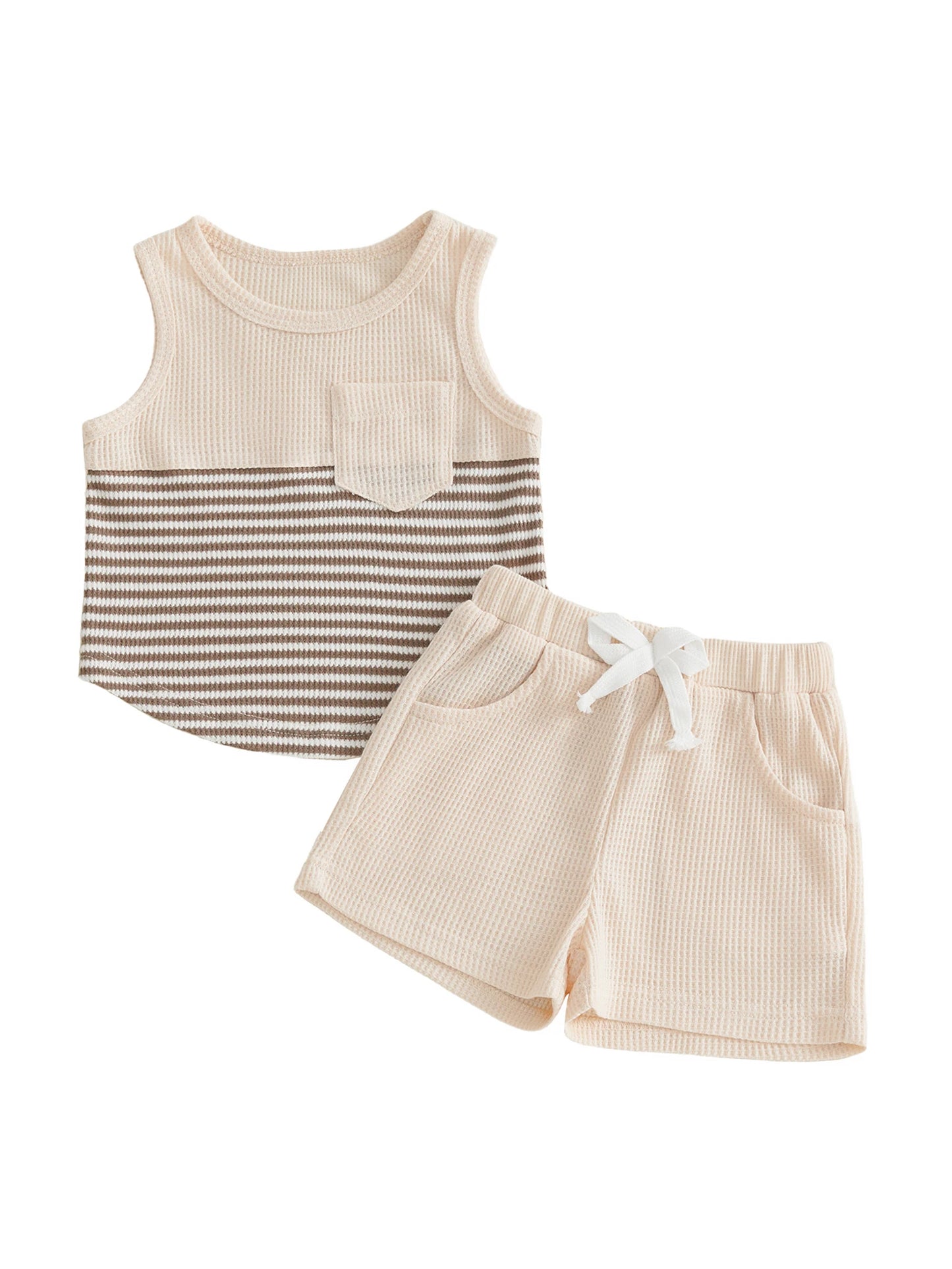 Cute Baby Girls Round Neck Sleeveless Striped Top And Shorts
