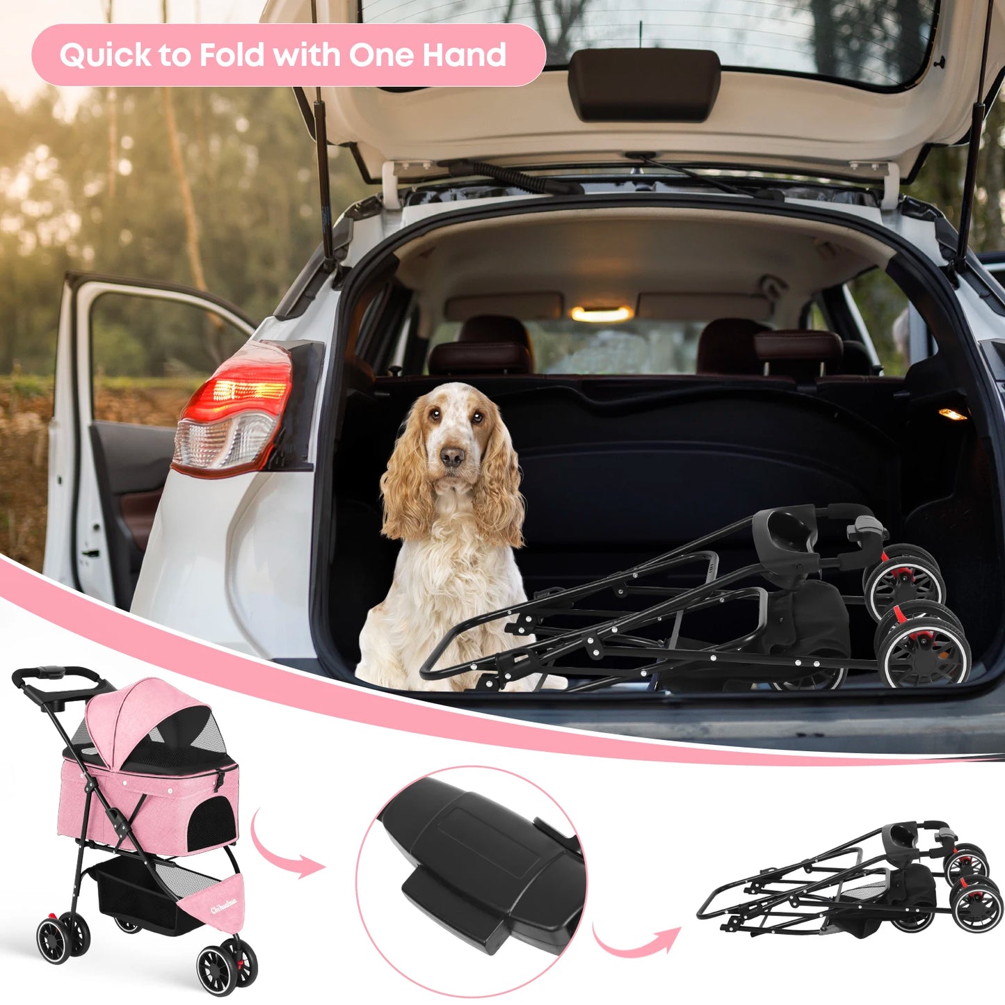 Chihuahua Pet Stroller For Dogs And Cats Foldable Portable