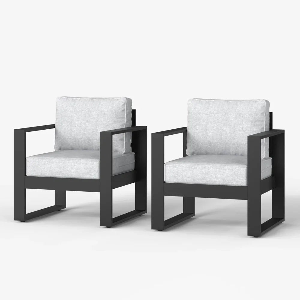 Outdoor Aluminum Patio Chair Set Of 2 With Washable Cushions