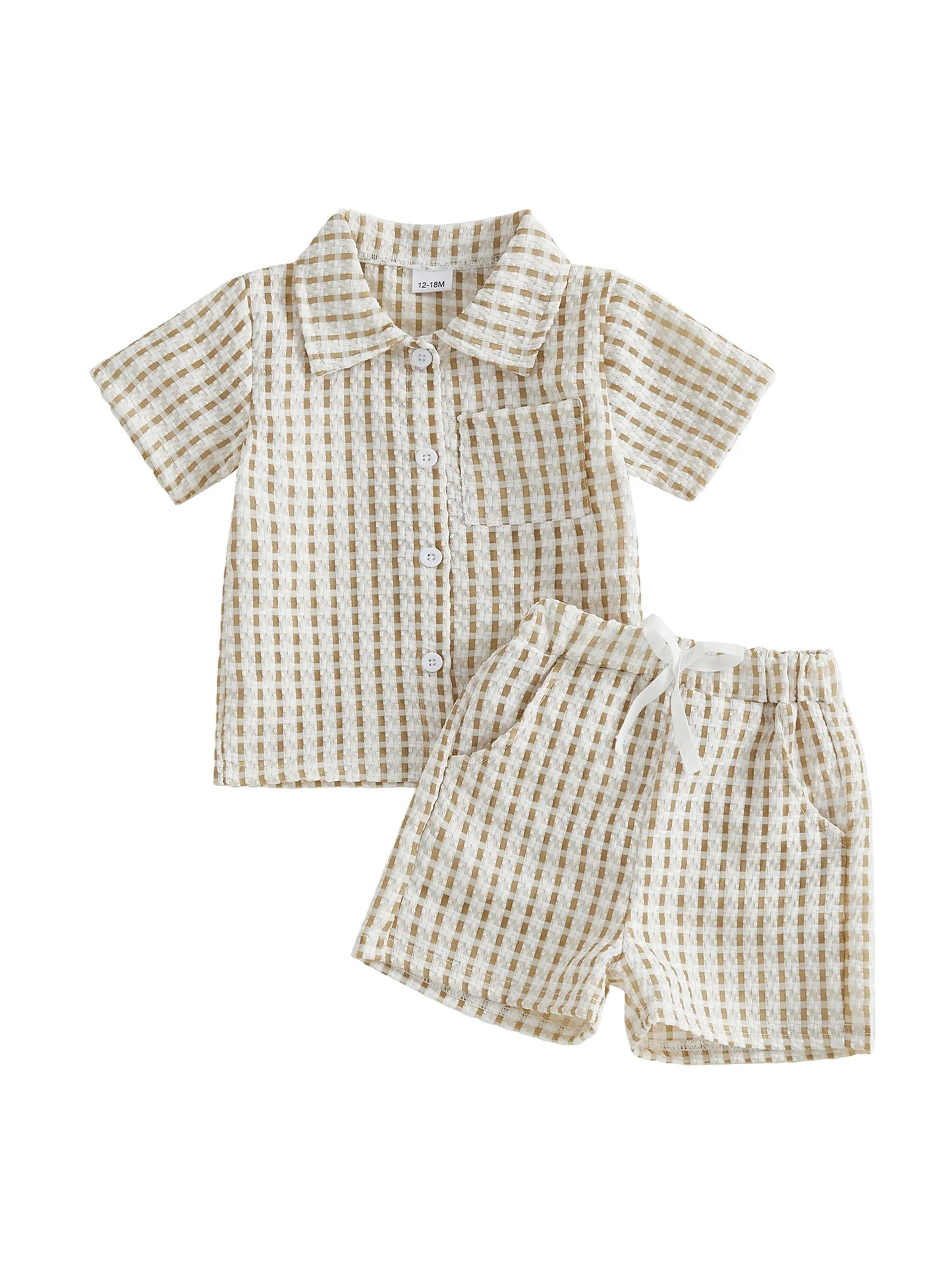 Infant Boy Summer Checkered 2 Piece Shirt And Shorts Set