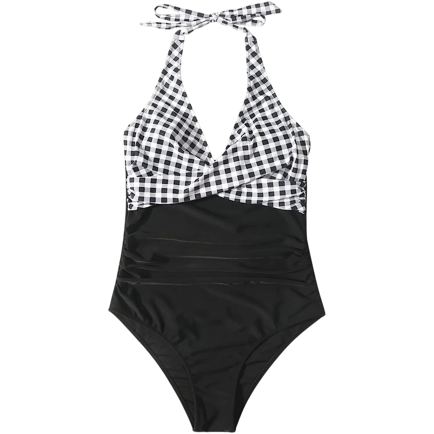 NONECN Tummy Control Cross Front Striped One Piece Swimsuit