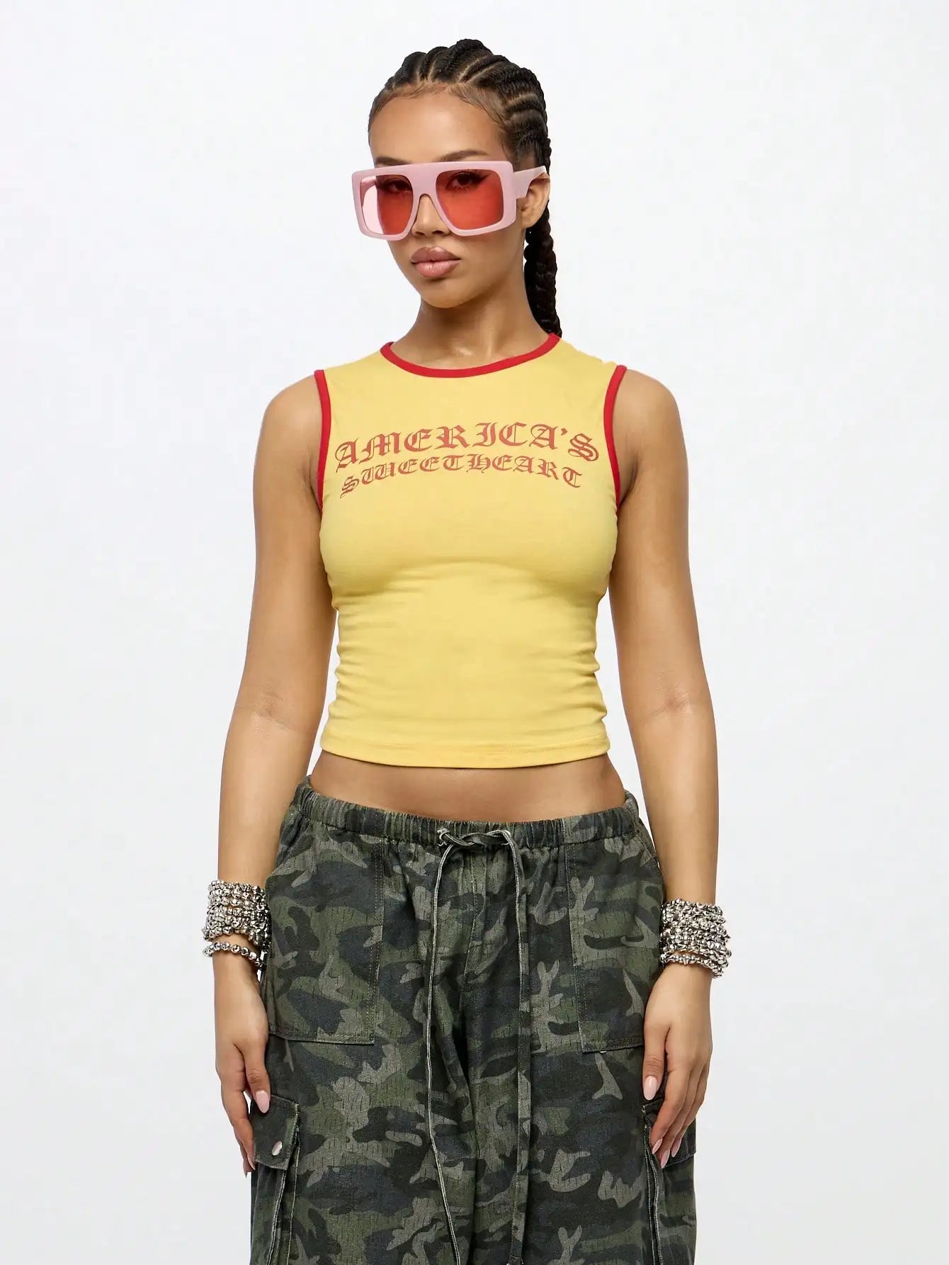 Americas Sweetheart Crop Tank Top Sleeveless Retro Varsity Style